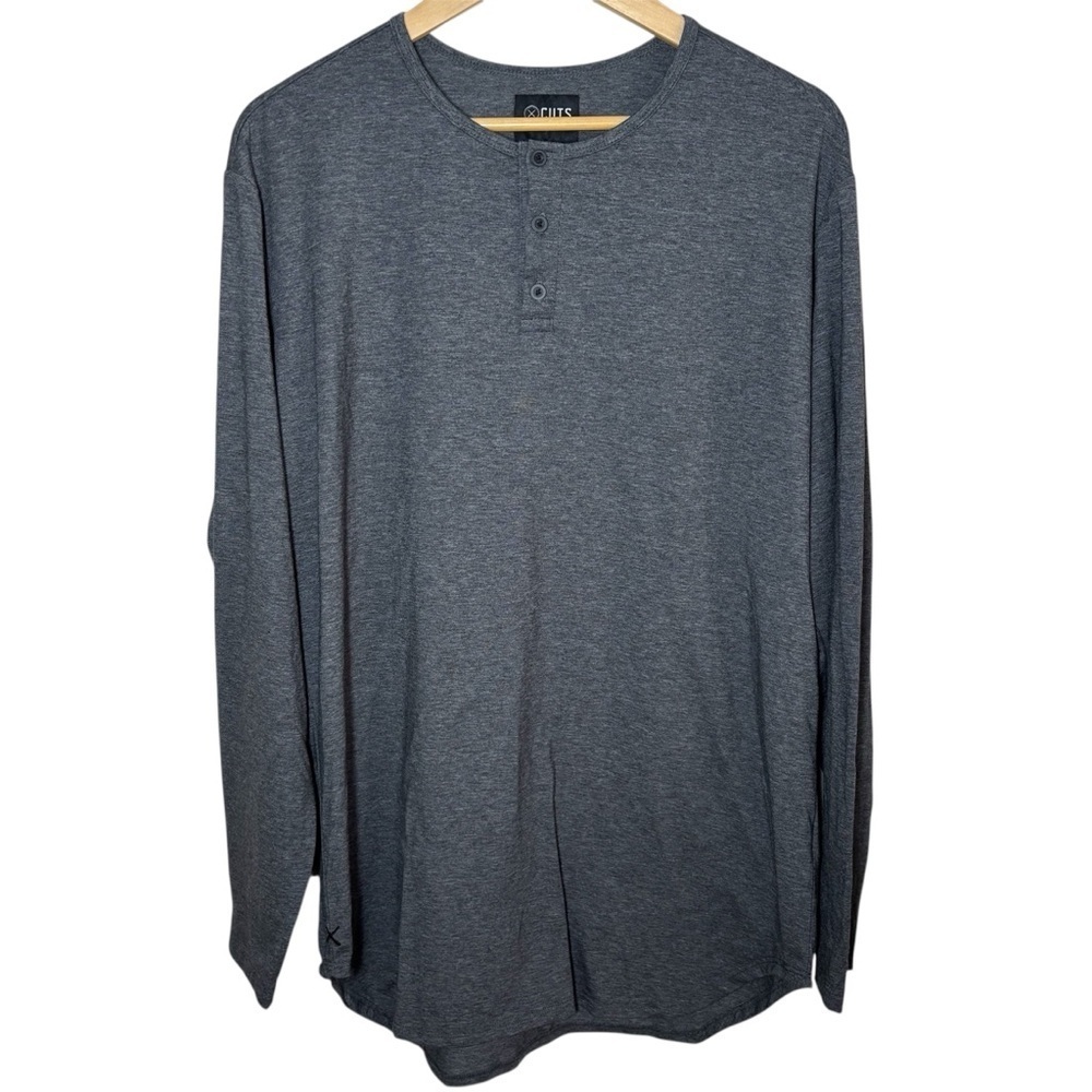 Cuts Clothing Henley Shirt Men XXL Gray Elongated Long Sleeve Curved Hem Stretch